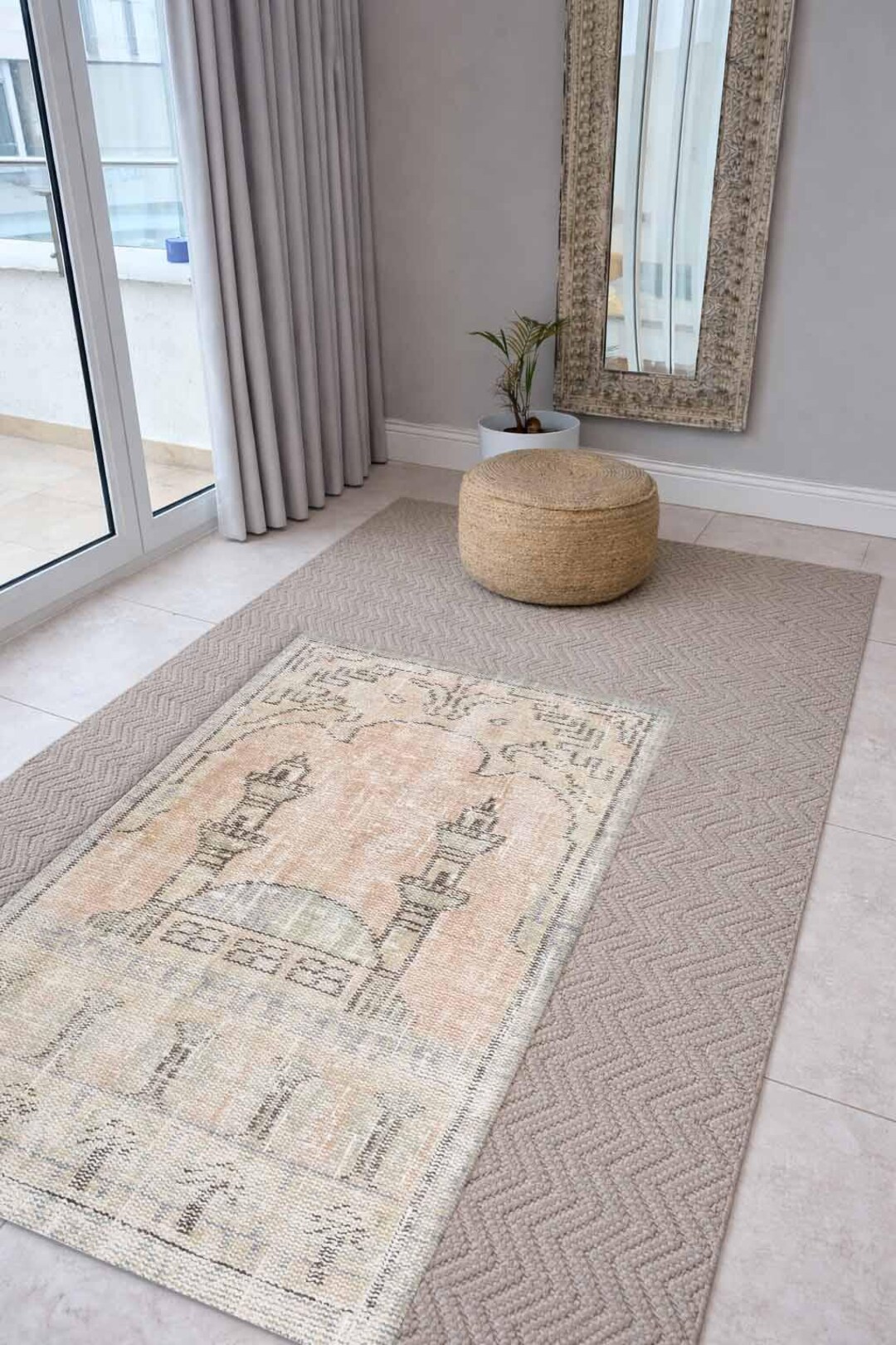 Round Islamic Rug Cream Islamic Design Rugs, Beige Soft Rug, Muslim for Gift, Ramadan for ...