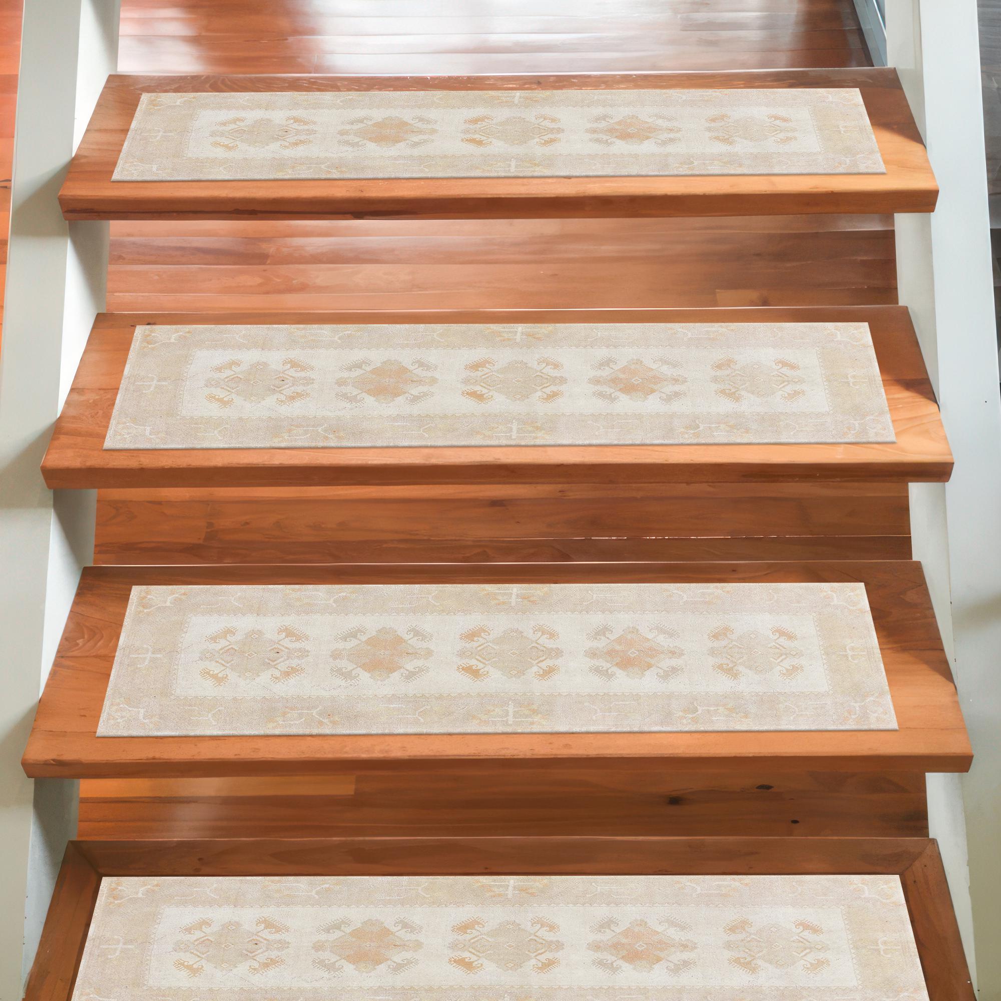 Qingbei Rina Set di 15 tappetini per scale, 22 x 65 cm, antiscivolo, adesivi semicircolari, protezione per gradini in legno, per pavimenti delle scale