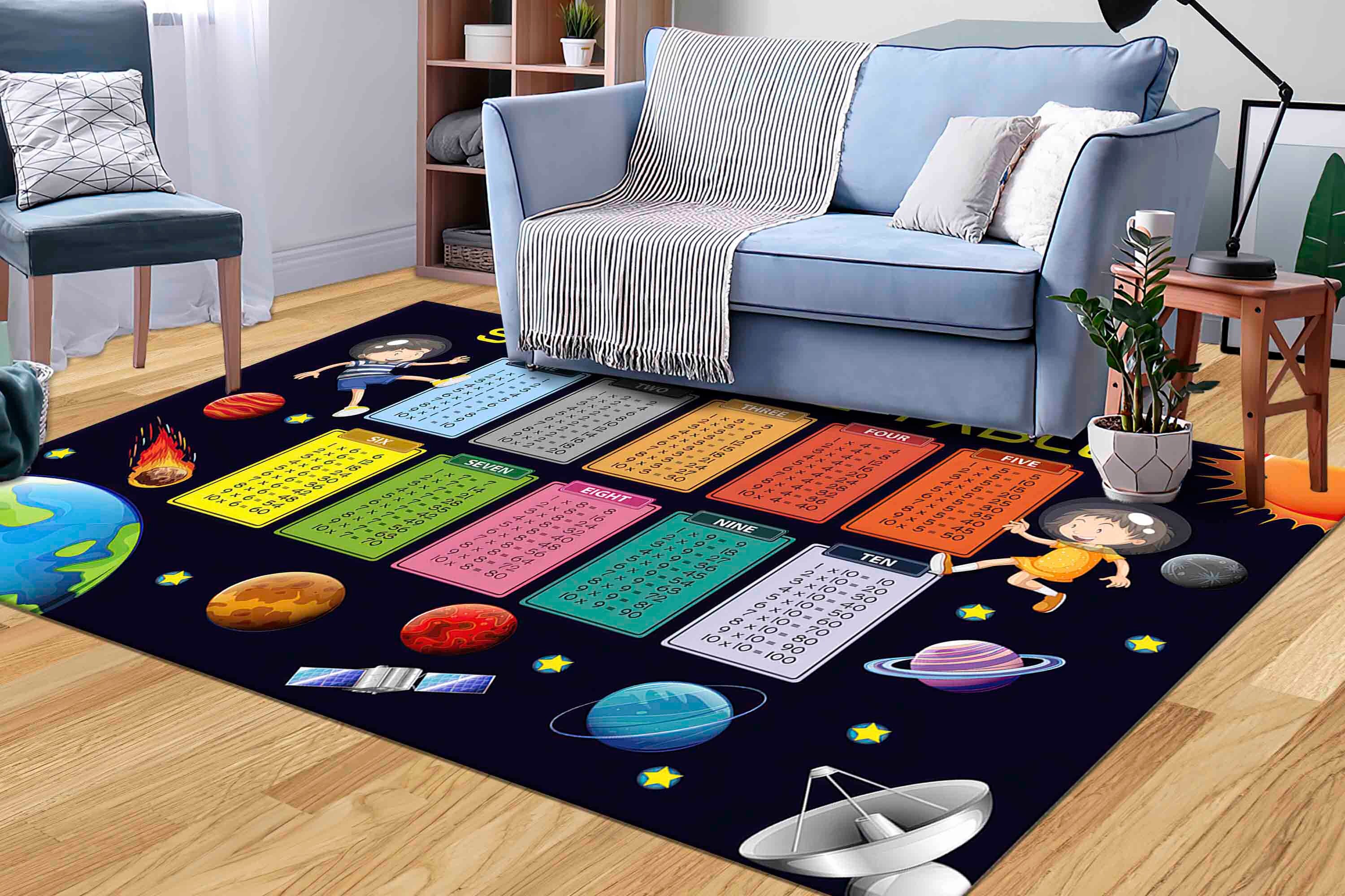 Green Rug With Math Math Times Tables Rugs, Colorful Rug, Educational Rug, Kids Rug, Space ...