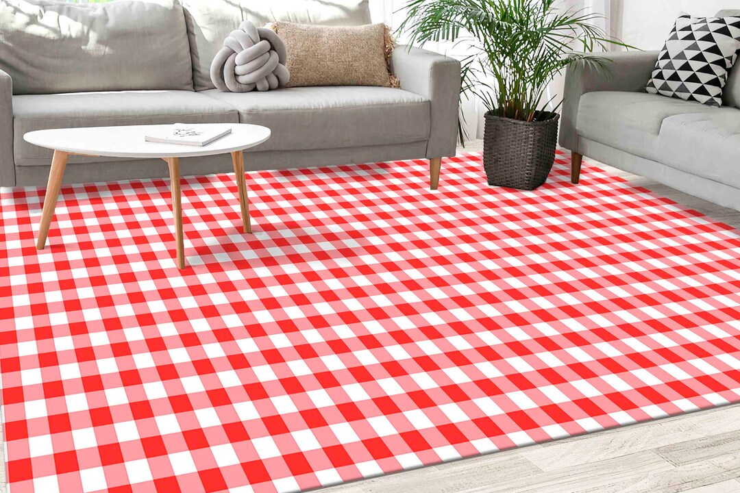 Red and White Checkered Rug Red Rug Trendy Rugs Modern Rug Etsy