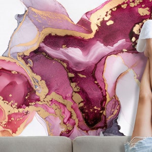 Rosa Marmor Gemälde Teppich, Luxus Marmor Teppich, Gold Marmorieren Teppich, Zeitgenössischer Teppich, Marmor Teppiche, Klassischer Teppich, Eingangsbereich, Housewarminggeschenk,