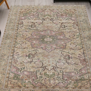 Turkish Rug, Pink Rug, Floral Rugs, Vintage Style Rugs, Ethnic Rug, Non Slip Rug, Kayseri Rug, Bedroom Rug, Home Decor Rug, Office Rug,