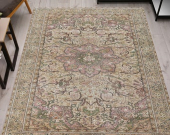 Alfombra turca, alfombra rosa, alfombras florales, alfombras de estilo vintage, alfombra étnica, alfombra antideslizante, alfombra Kayseri, alfombra de dormitorio, alfombra de decoración del hogar, alfombra de oficina,