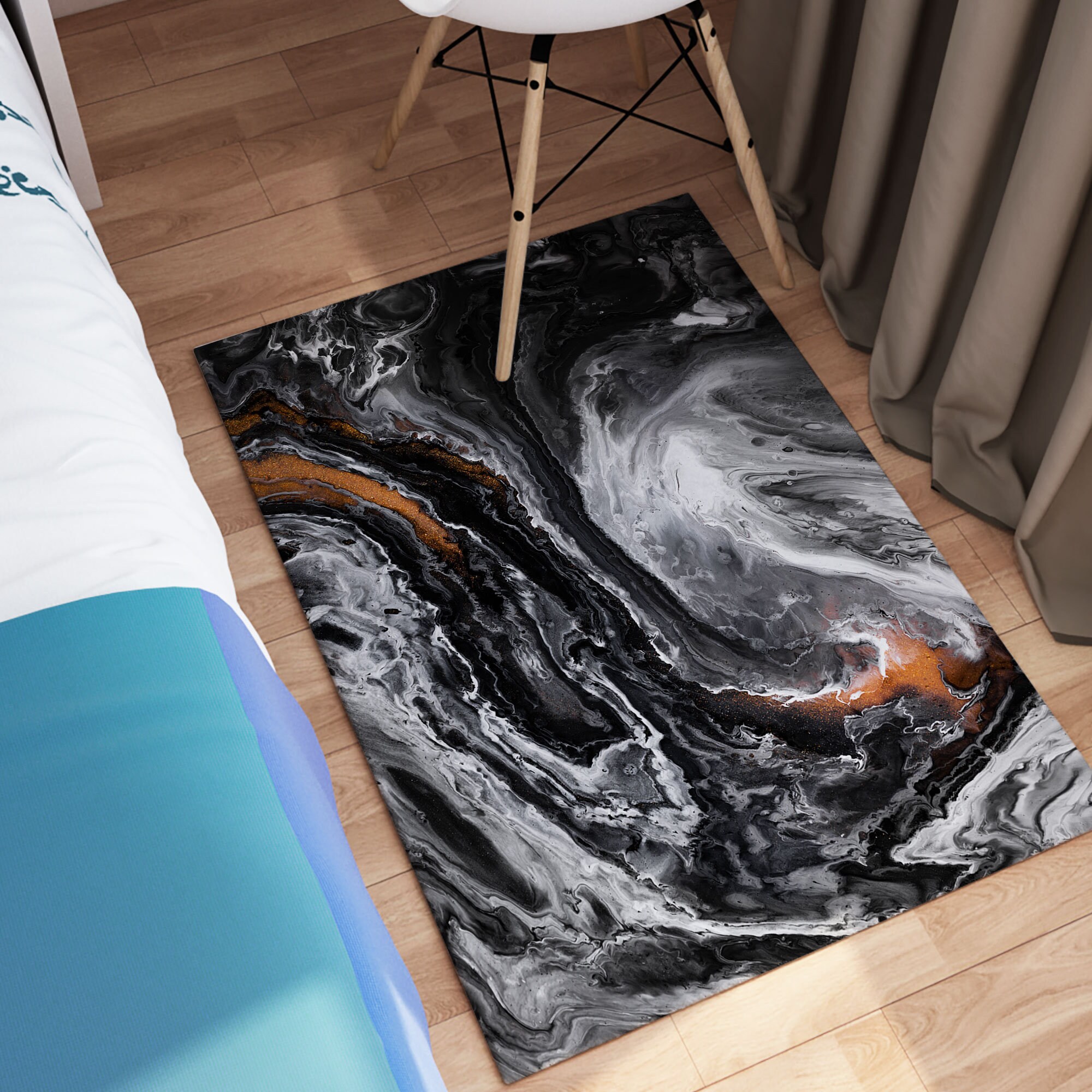 Black and Copper Marble Rug, Copper Rugs, Modern Marble Rugs  display picture 1