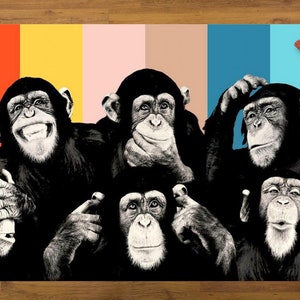 Funny Monkey Art Rug | Colorful Chimpanzee Printed Carpet | Machine Washable Playful Home Decor Rug | Modern Funky Room Carpet