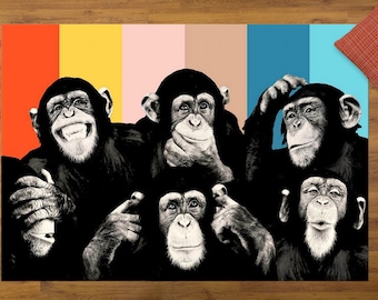 Funny Monkey Art Rug | Colorful Chimpanzee Printed Carpet | Machine Washable Playful Home Decor Rug | Modern Funky Room Carpet