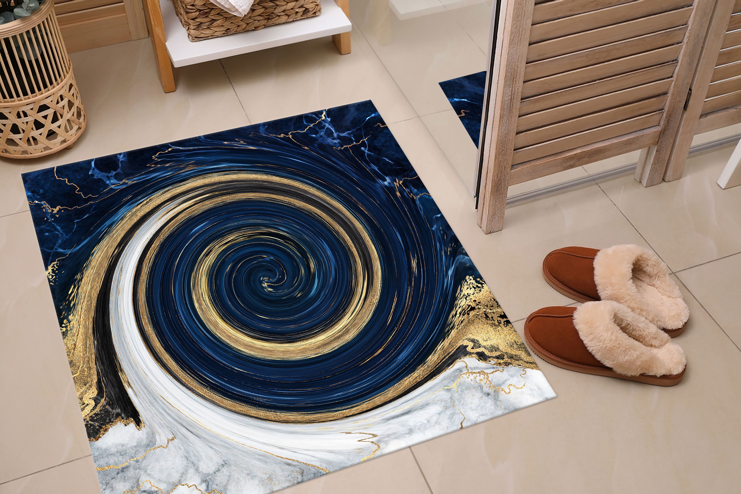 Navy Blue Marble Rug, Shimmery Rug, Gold Marble Rugs, Modern Decor Rug ...
