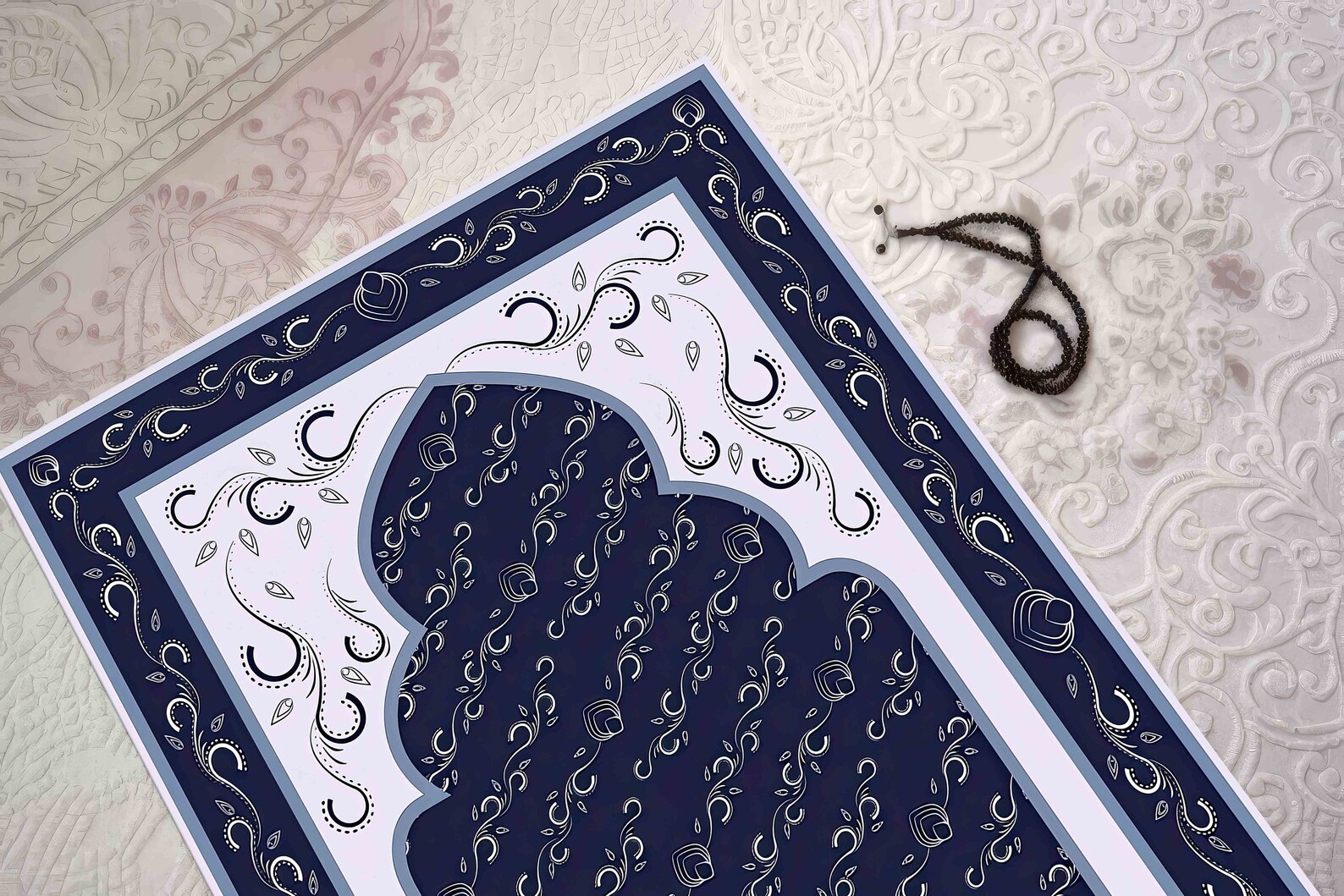 Navy Blue Prayer Rug, White Prayer Rug, Prayer Rug, Muslim Rug, Luxury ...