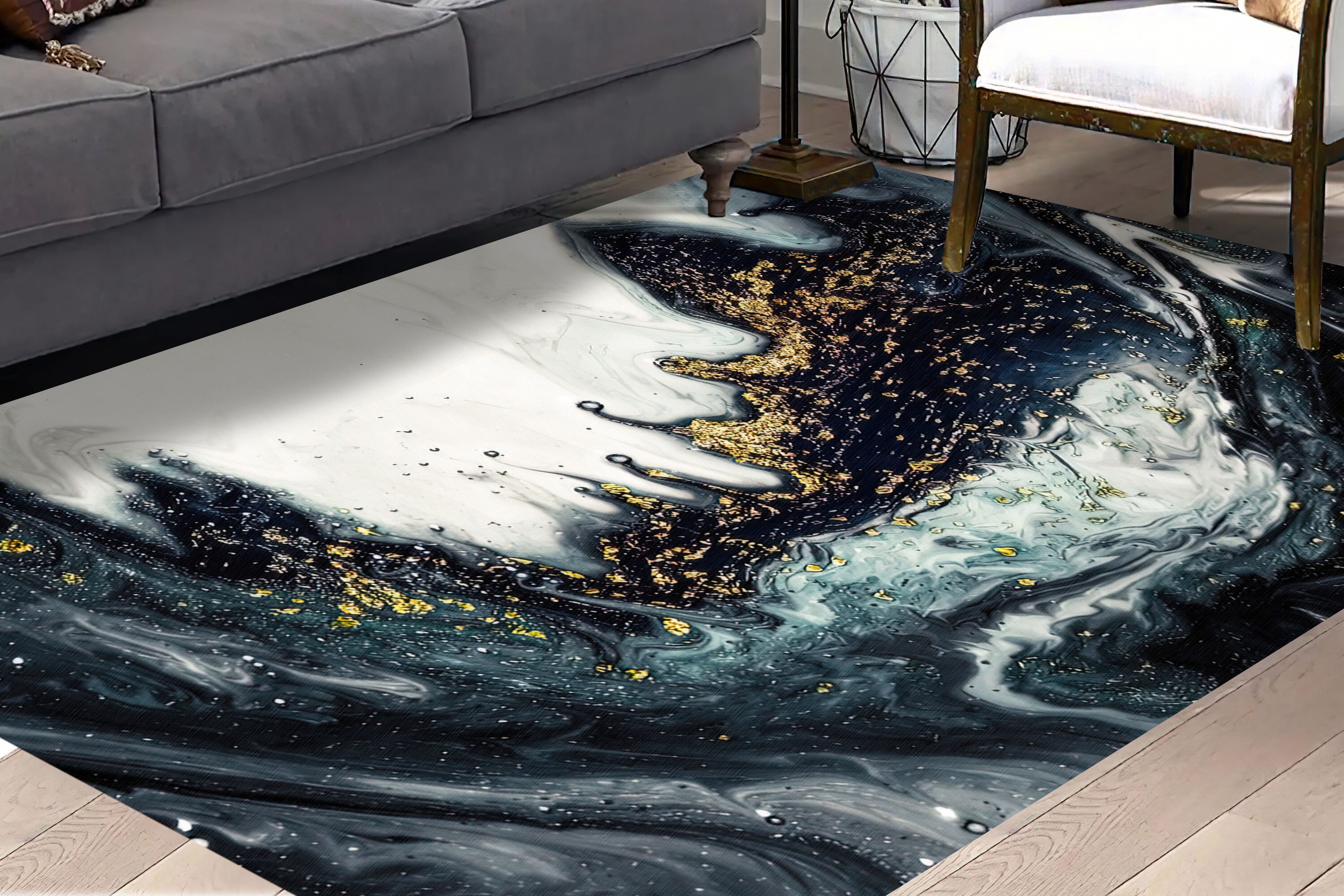Black and Gold Marble Rug, Black Marble Rugs, Luxury Marble Rugs ...