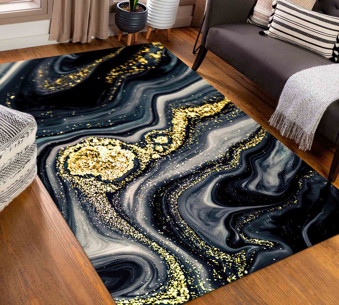 Black and Gold Marble Rug, Gold Rug, Marble Rugs, Black Marble Rugs ...