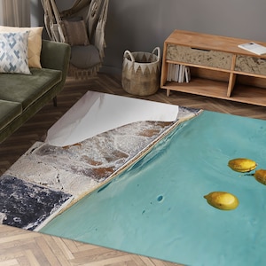 Lemons in a Palm Springs Pool Rug, Lemons Rug, Swimming with Lemons Rug, Modern Rug, Gift For The Home, 3D Printeds Rug, Indoor Rug,