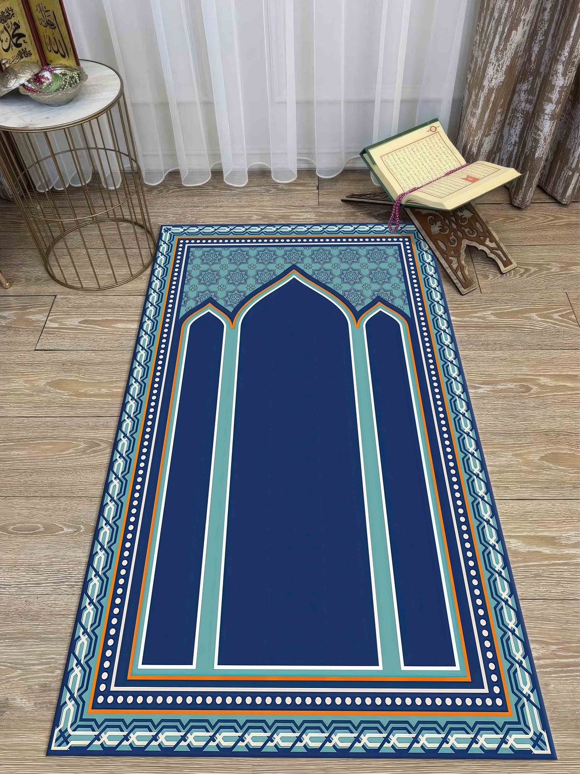 Blue Prayer Rug, Orange Prayer Rug, Religious Rug, Prayer Rug, Islamic ...