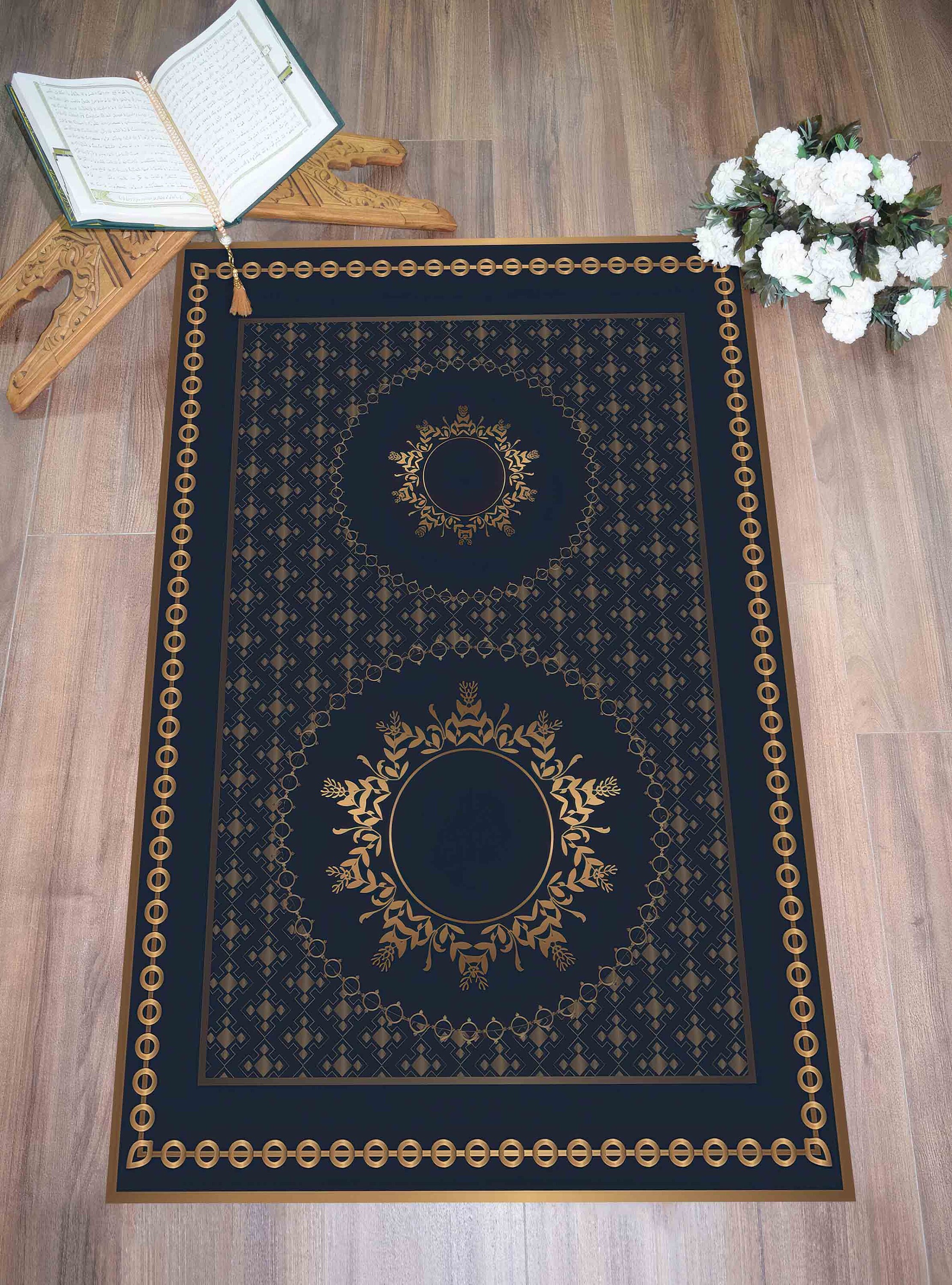 Navy Blue Prayer Rug, Gold Prayer Rug, Religious Rug, Spiritual Rug ...