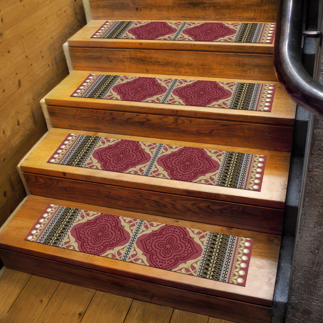 Merida Stair Rug Burgundy Digital Printed Stair Rug - Washable Non-slip Oriental Stair ...