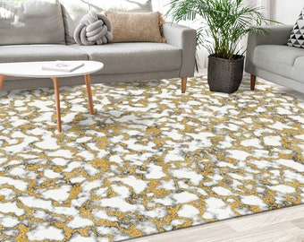 Printed Rug, Large Rug, Gift Rug, Non-Slip Carpet, White Rug, Gold Marble Rugs, Contemporary Rugs, Luxury Rug, Entryway Rug, Door Mat,