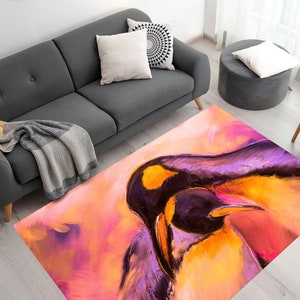 Pinguine Pastell Malerei Teppich, Abstrakter Pinguin Teppich, Abstrakter Pinguin Teppich, Tierteppich, Türteppich, Türmatte, Wohnzimmer Teppich,