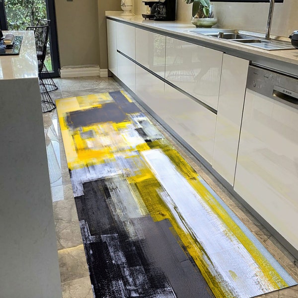 Yellow And Gray Rug, Yellow Rug, Gray Rug, Abstract Rug, Modern Rug, Home Decor Rug, Wall Hanging Rug, Front Door Rug, Accent Rug, Salon Rug