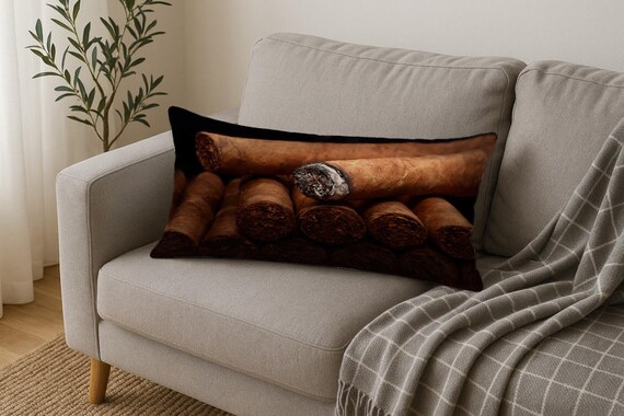 Smoking Pillow, Cigar Rolling, Tobacco Art, Bar Decor, Man Cave Pillow,  Vintage Style, Masculine Decor, Rustic Cushion, Modern Pillow,