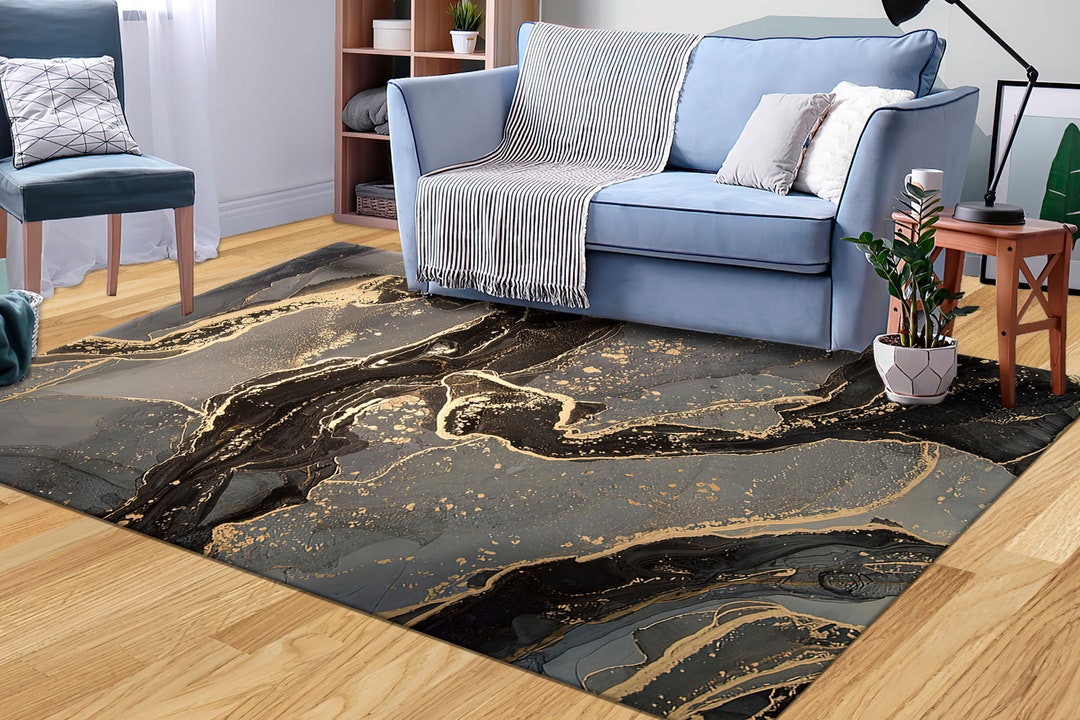 Black and Gold Marble Rugs Trendy Marble Rug Abstract Marble Etsy