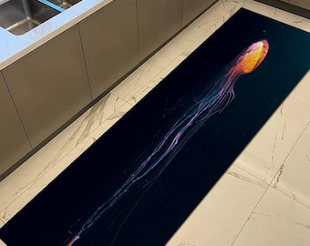 Underwater Rug, Orange Rug, Jellyfish Rug, Ocean Rug, Sea Life Rug, Marine Rug, Coral Rug, Aqua Rug, Beach Rug, Water Art Rug,