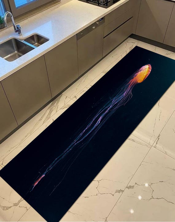 Underwater Rug, Orange Rug, Jellyfish Rug, Ocean Rug, Sea Life Rug, Marine Rug, Coral Rug, Aqua Rug, Beach Rug, Water Art Rug,