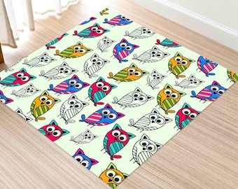 Alfombra con estampado de búhos, Alfombras de búhos bonitas, Alfombra infantil, Alfombra para niños, Alfombra lavable a máquina, Regalo personalizado, Alfombra fácil de limpiar, Alfombra para guardería, Alfombra para habitación infantil,
