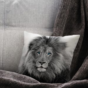Animal Pillow Sham, Gift For Her, Lion Cushion Cover, Gift Pillow, Wild Lion Cushion Cover, Blue Eyed Lion Pillow Sham, Custom Pillow,