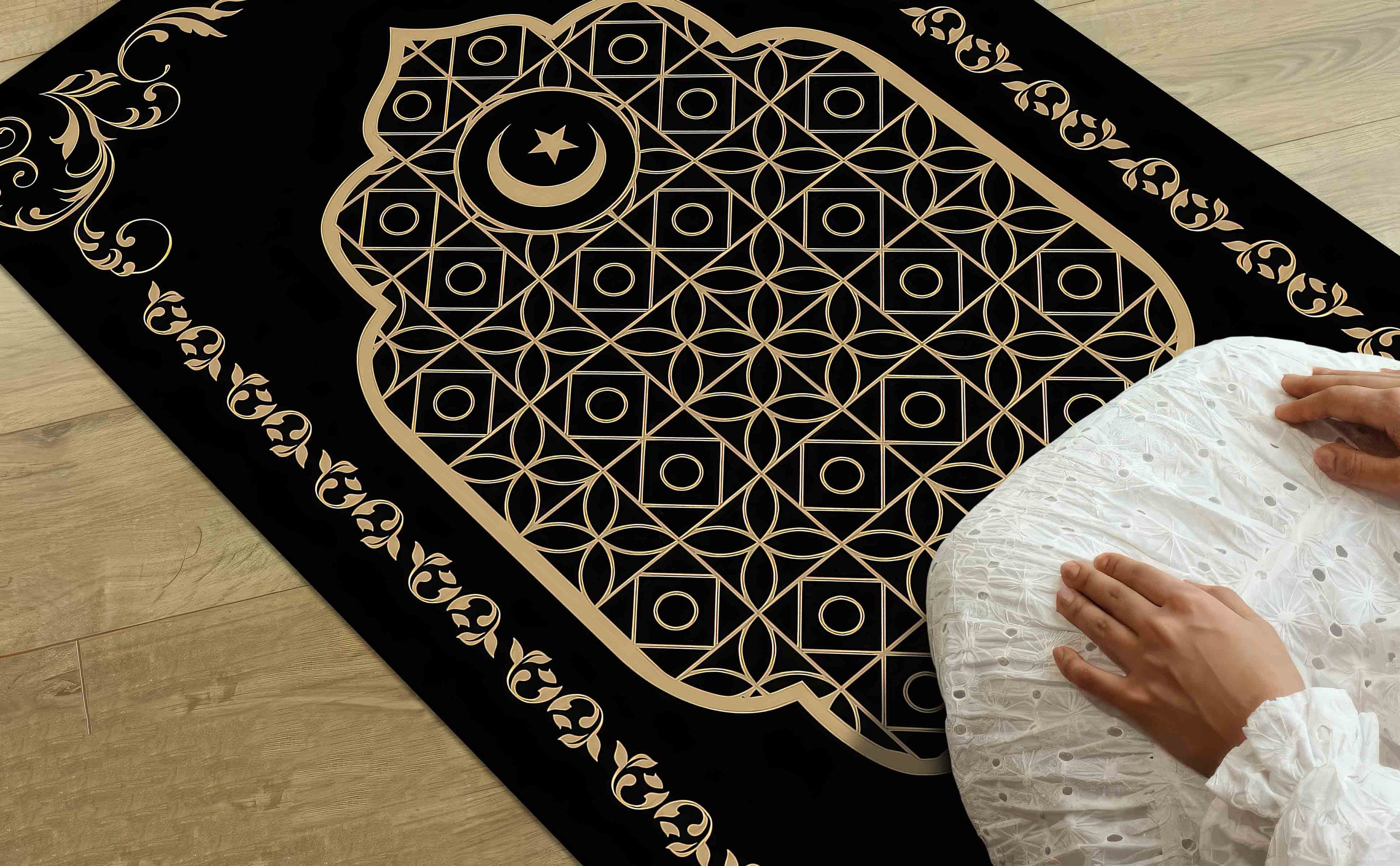 Simple Islamic Rug Desing Gold Prayer Rug, Black Prayer Rug, Religious Rug, Moon Star Rug ...