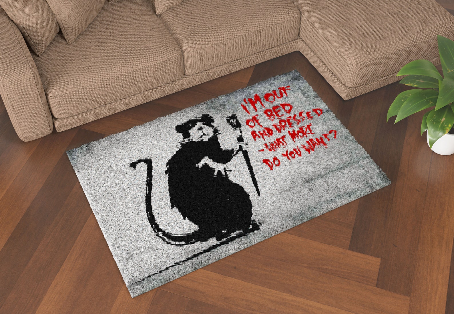 Rat Shaped Rug Banksy Out of Bed Rat Rugs, Banksy Mouse Rugs, Painting Rug, Graffiti ...