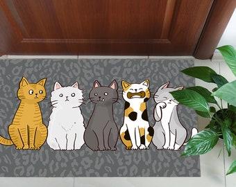 抽象的な猫柄ラグ、猫柄ラグ、猫好きへのギフトラグ、動物柄ラグ、新築