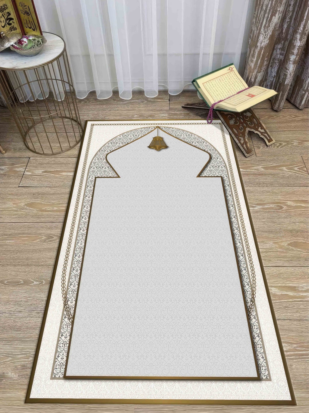 Gray Prayer Rug, Gold Prayer Rug, Prayer Rug, Worship Rug, Muslim Rug ...