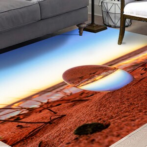 Spiegelung in Wassertropfen Teppiche, Kristallkugel-Teppiche, Naturlandschaftsteppiche, Teppich mit Strandblick, Personalisierter Teppich, Weicher Outdoor-Teppich