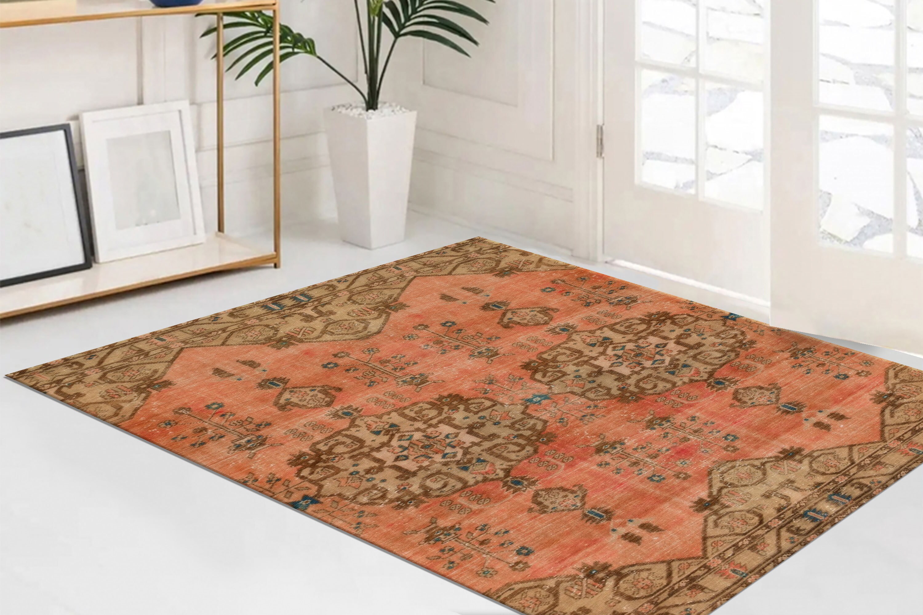 ビンテージ　ラグ　USA 幾何学模様 ビンテージ ラグ USA 幾何学模様