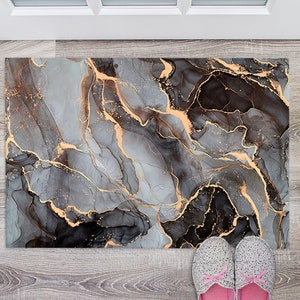 Gray And Black Marble Rug, Luxury Marble Rug, Gray Marble Rug, Gold Marble Rug, Modern Rugs, 3D Printed Rug, Kitchen Rug, Hallway Soft, Rug,