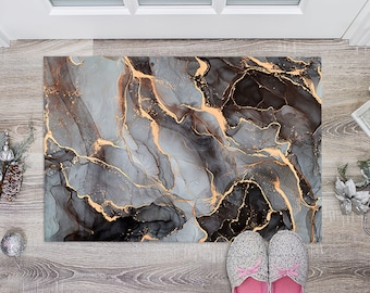Gray And Black Marble Rug, Luxury Marble Rug, Gray Marble Rug, Gold Marble Rug, Modern Rugs, 3D Printed Rug, Kitchen Rug, Hallway Soft, Rug,