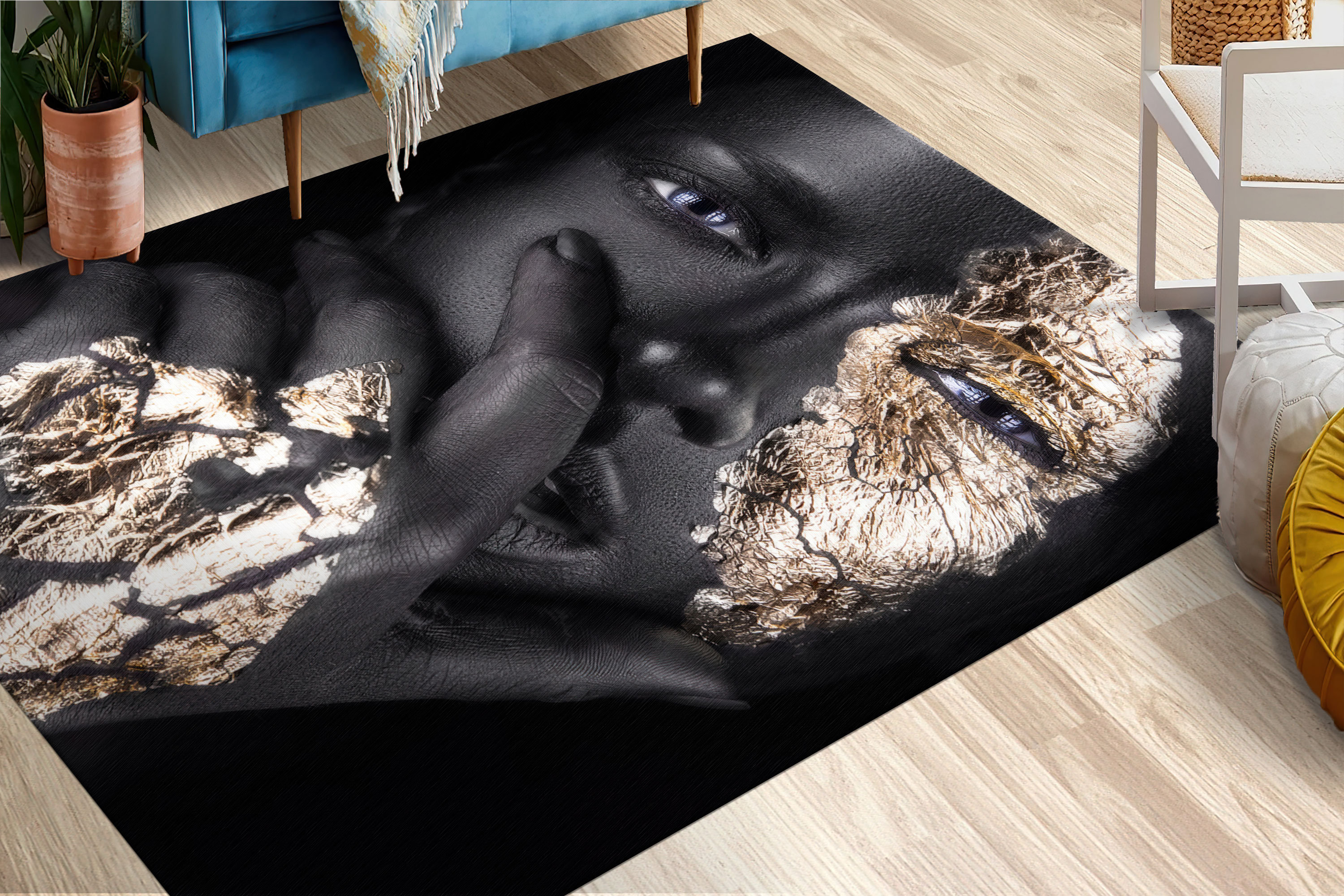 Abstract African Rug African Gold Woman Rug, Black Woman Rugs, Modern Black Woman Rugs ...