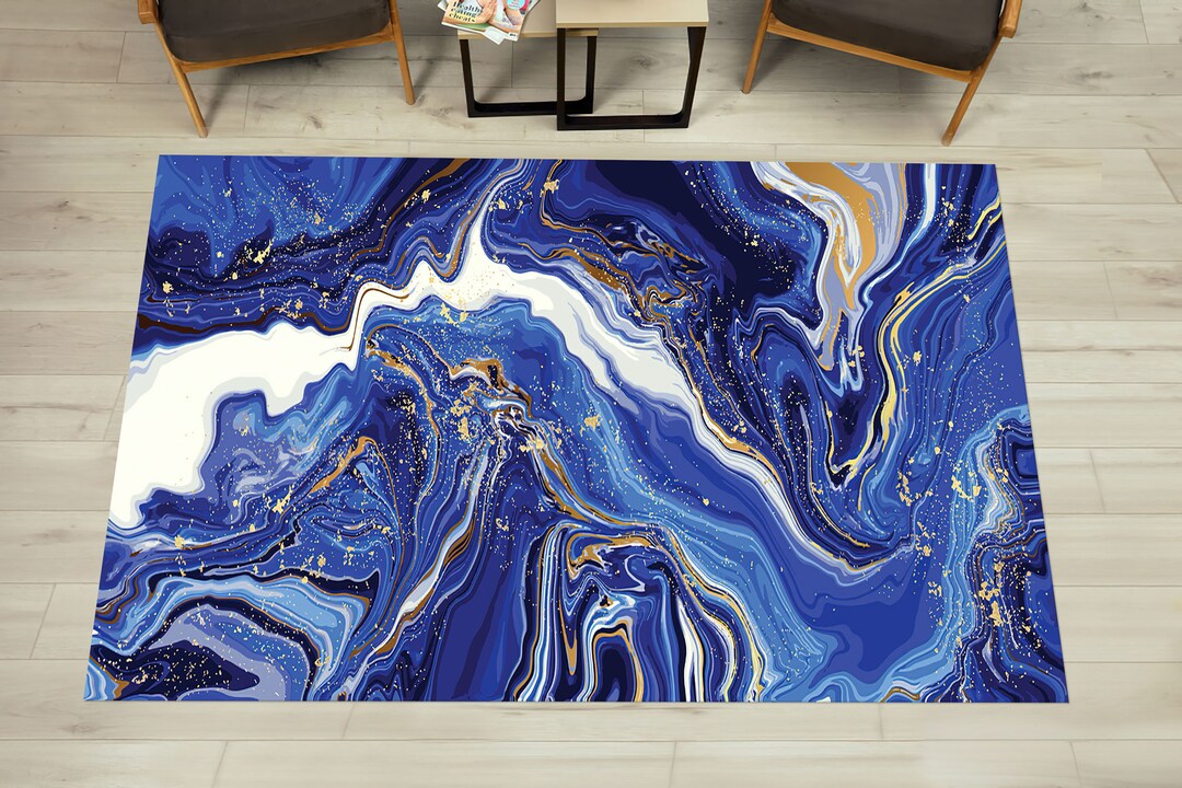 Navy Blue Marble Rug, Modern Marble Rug, Abstract Marble Rug, Alcohol