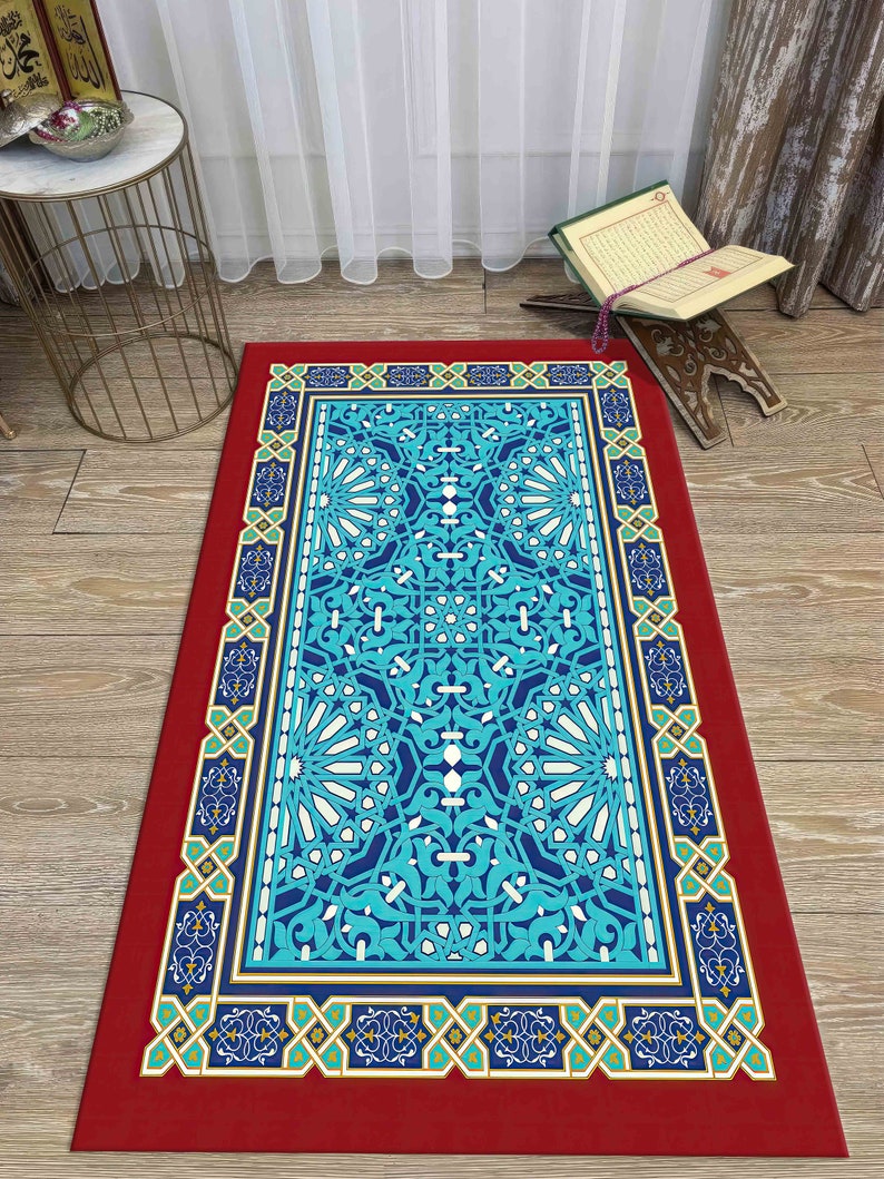Blue Prayer Rug, Red Prayer Rug, Worship Rug, Muslim Rug, Islamic Rug ...