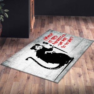 Rat Shaped Rug Banksy Out of Bed Rat Rugs, Banksy Mouse Rugs, Painting Rug, Graffiti ...