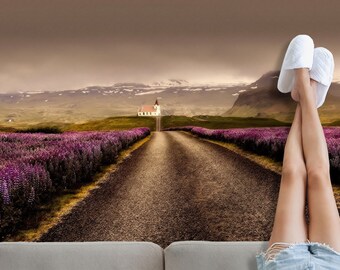 Flowery Road Landscape Rug, Nature Landscape Rug, Roadside View Rug, Landscape Rugs, Small Rug, Non-Slip Carpet, Area Rug, Bedroom Rug,
