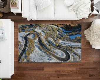 Road Rugs, Nature Landscape Rug, Road Photo Rug, Landscape Rugs, Winter Rug, Home Decor Rug, Car Mat, Forest Rug, Runner Rug, Soft Rug,