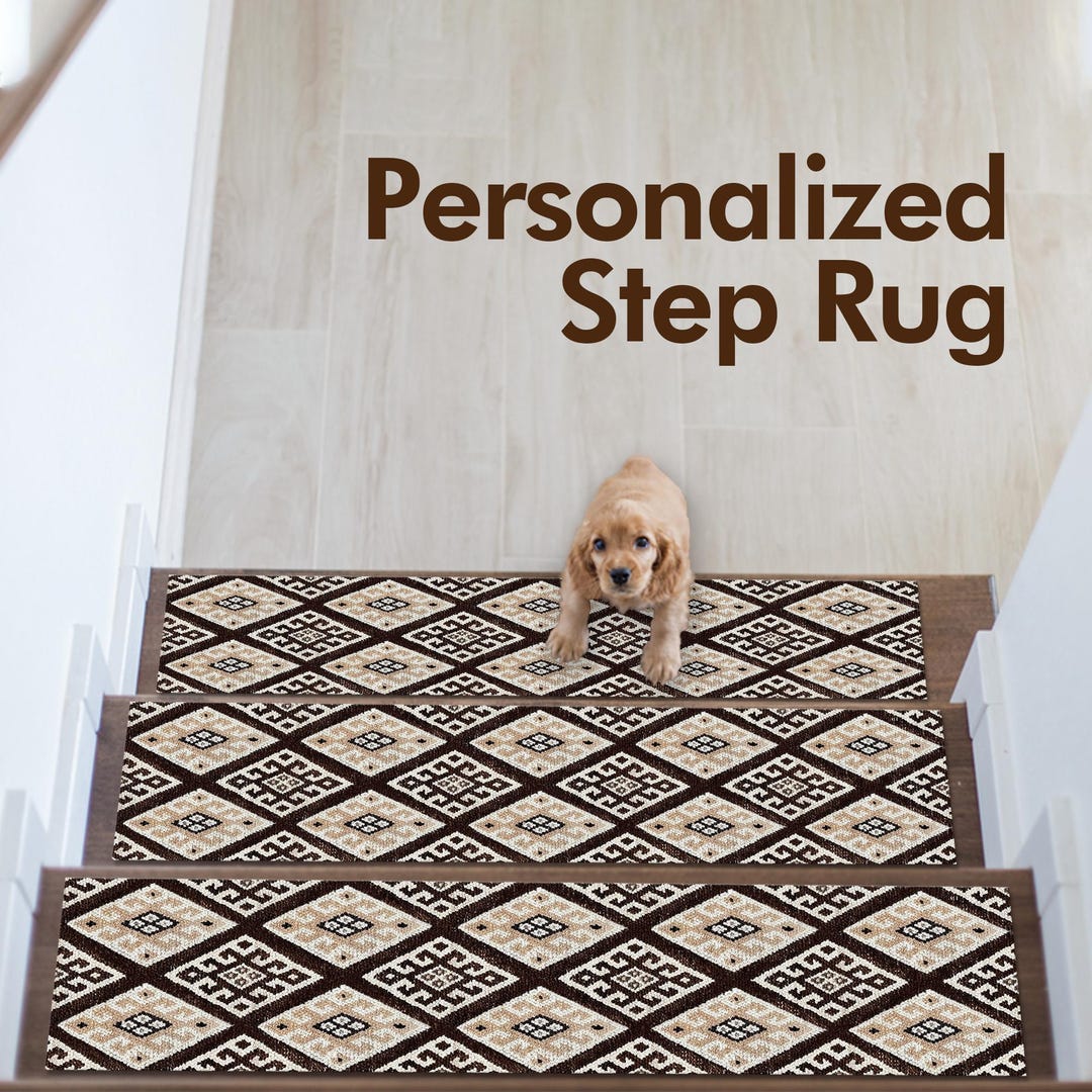Dream Step Area Rug Brown Beige Digital Printed Stair Rug, Washable Non-slip Ethnic Step ...