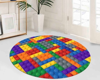Colorful Building Blocks Rug, Boy Room Rug, Play Room Rugs, Kids Room Rug, Salon Rug, Colorful Rug, Pet Friendly Rug, Nursery Rug, Round Rug