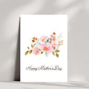 Gelukkige Moederdag afdrukbare kaart, digitale Moederdagkaart, wenskaart, bloemenkaart, liefdeskaart, afdrukbare blanco kaart, opvouwbare kaart, moeder