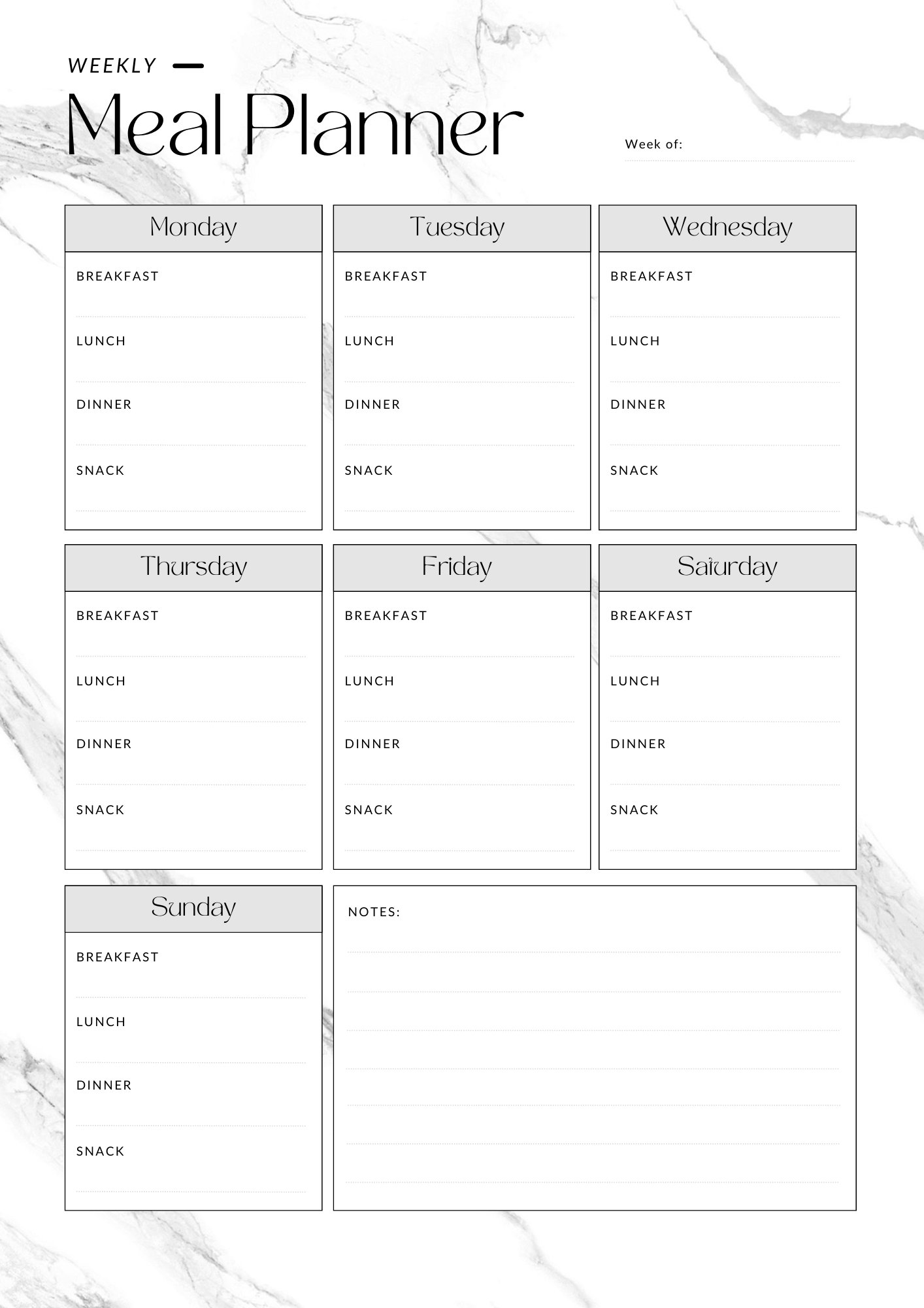 Weekly Meal Planner Printable Template, 7 Day Menu Plan, Food Planner ...