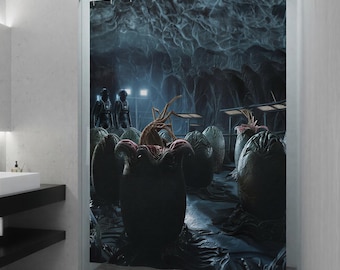 Alien Movie Shower Curtain: Face Hugger Egg Scene, Sci-Fi Bathroom Decor