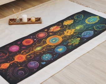 Chakra Alignment Yoga Mat, Colorful Spiritual Energy Centers, Non-Slip Microsuede, Durable Rubber Backing, Meditation and Exercise Mat