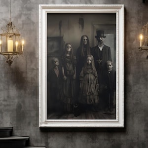 Stampa su tela con ritratto di famiglia inquietante - Decorazione gotica - Arte murale di casa infestata oscura - Stile vittoriano spettrale