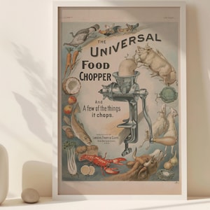 Póster publicitario vintage, arte mural de cocina, ilustración de picadora de carne, 6 tamaños, pósteres verticales mate