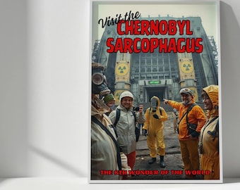 Tjernobyls sarkofag reseposter: Mörk turism väggkonst